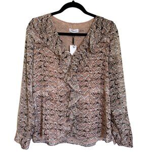 NWT Calvin Klein semi sheer long sleeve animal print blouse size S